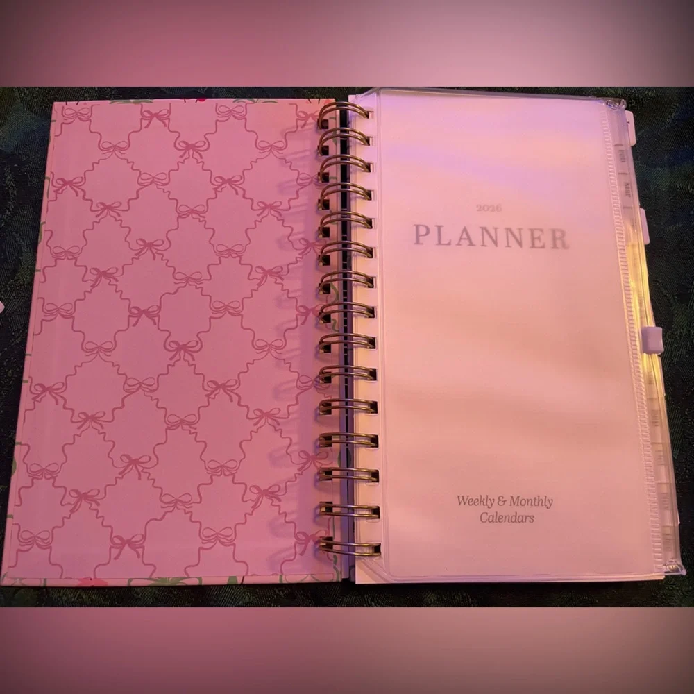 🍒Hardcover 2026 Organizational Planner, Monthly&Weekly, Cherry Design with Bows